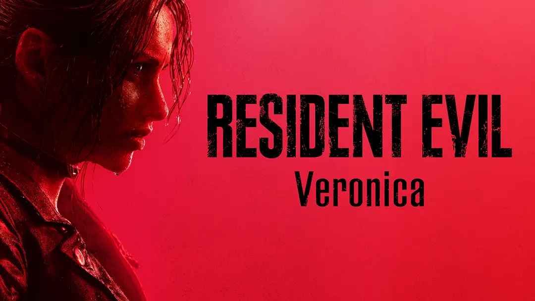 Pôster promocional de Resident Evil Veronica Remake destacando a protagonista Claire Redfield sob iluminação vermelha dramática.